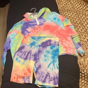 Nike Pastel Tie-Dye Hoodie and Biker Shorts Set
